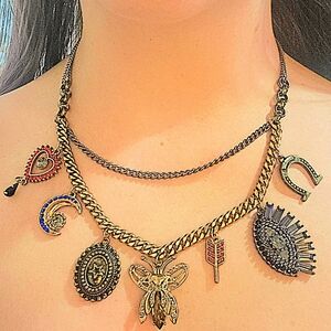 BETSEY JOHNSON Bold Mixed Metal Multi-Layered Chain Charm Necklace